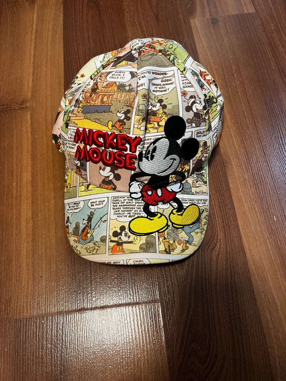 Mickey Mouse Comic-Print Cap with Red Embroidered Logo